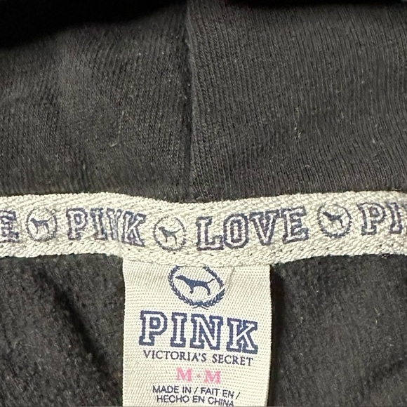 Victoria’s Secret PINK Love Pink Black Hoodie Sweatshirt Women’s Medium - Picture 2 of 5
